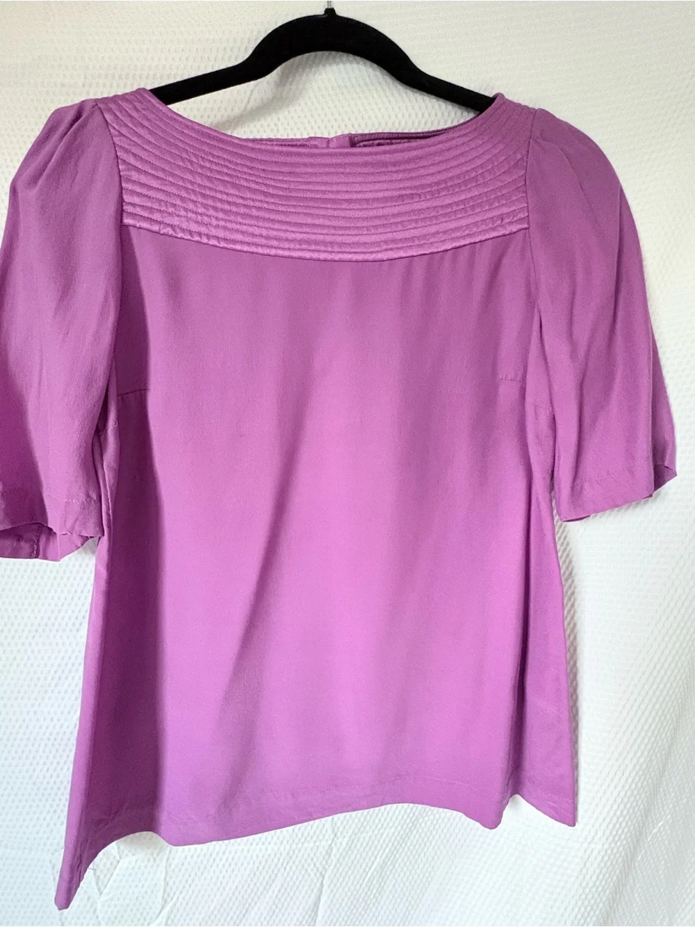 Banana Republic Purple Pleated Yoke Short Sleeve Blouse